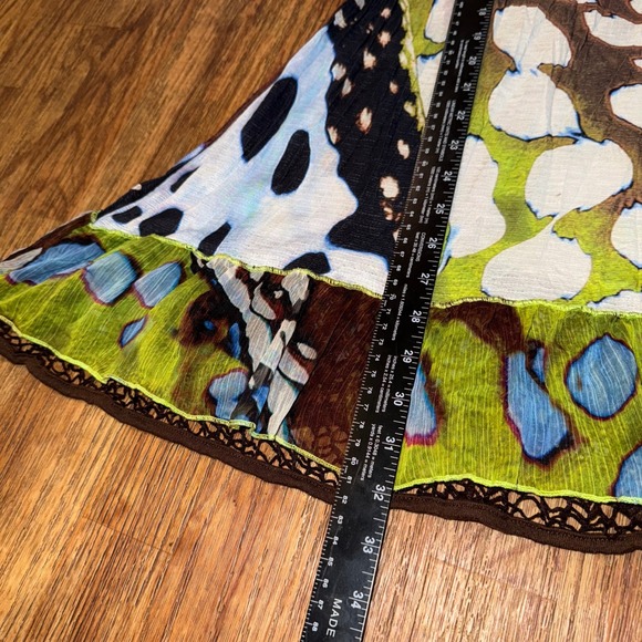 Fleur de Lis Babydoll Dress Y2K Vintage Butterfly Print Mesh Sleeve Trim Medium - Picture 10 of 11